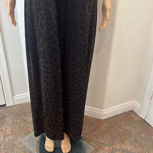 Summer Nites Dress 14 Animal Print Gold Shimmer Metallic Maxi Evening Back Slit - Picture 4 of 9